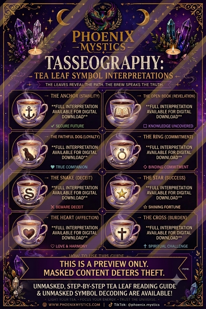 Tasseography Cheat Sheet | Tea Leaf Reading Symbol Guide (Digital Download)