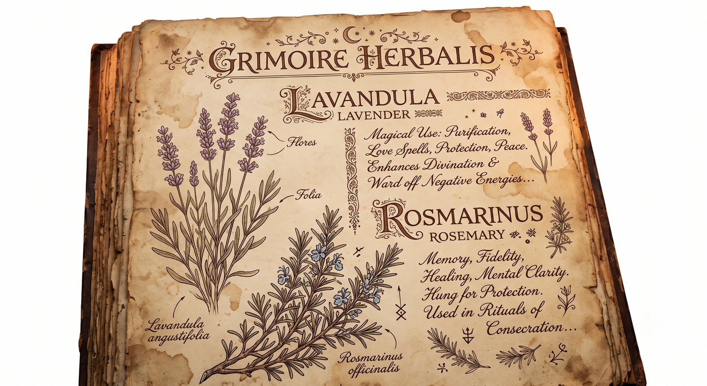 Printable Grimoire Page: Lavender & Rosemary Botanical Illustrations | Book of Shadows Insert