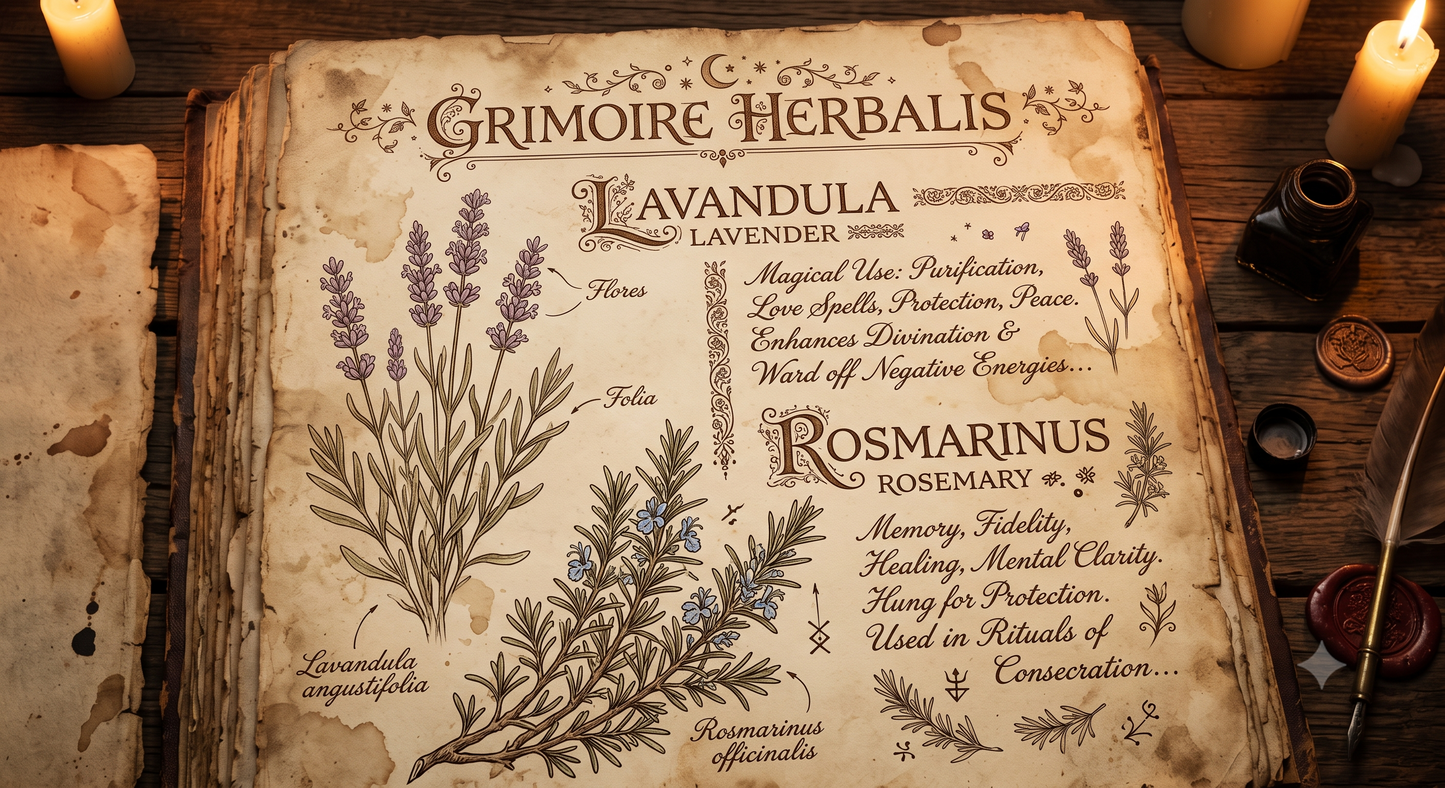 Printable Grimoire Page: Lavender & Rosemary Botanical Illustrations | Book of Shadows Insert